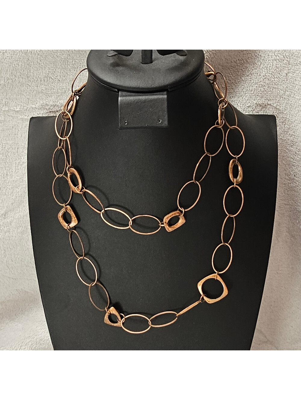 Premier Designs Copper Tone Long Oval Link Chain Necklace Mixed Links Boho 42in